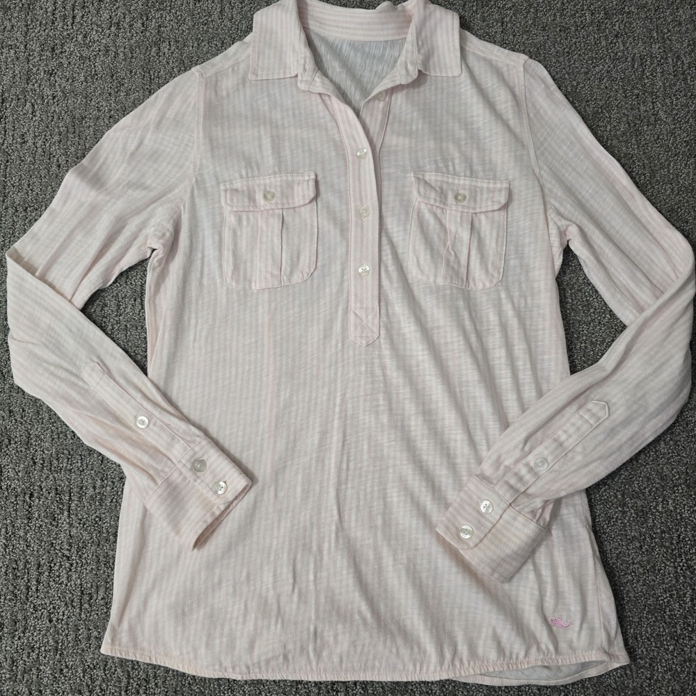 Vineyard‎ Vines Women's Pink Striped 100% Cotton Popover Shirt XS
